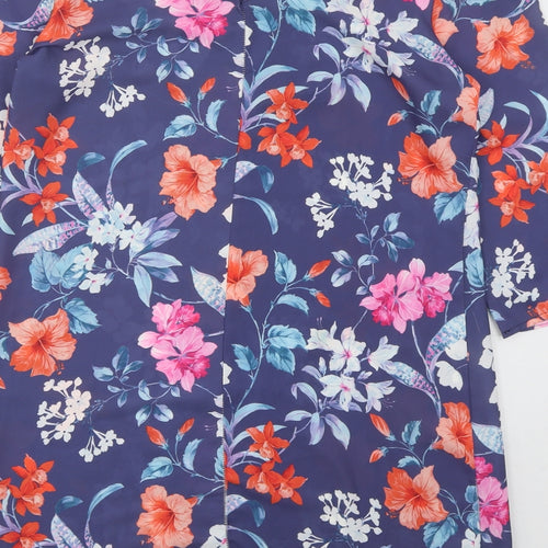 Boohoo Womens Blue Floral Polyester Mini  Size 12  V-Neck Pullover