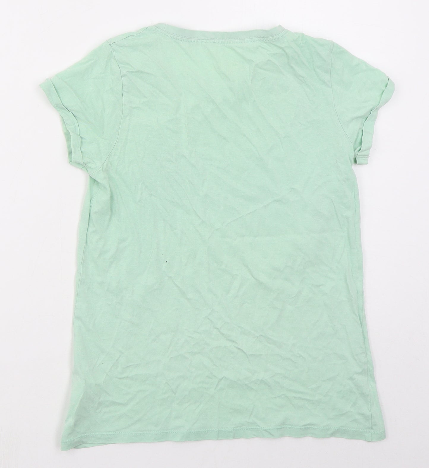 NEXT Girls Green  Cotton Basic T-Shirt Size 12 Years Crew Neck Pullover
