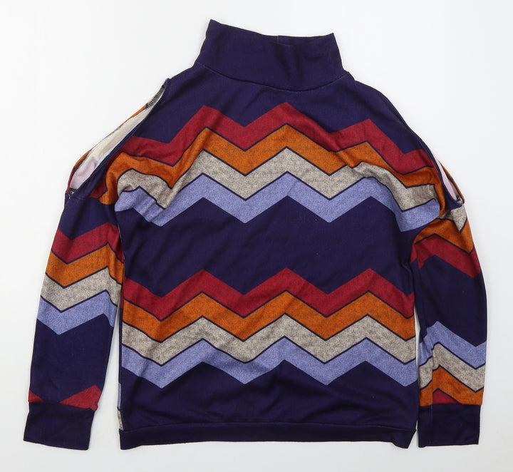 Preworn Womens Blue Geometric Polyester Pullover Sweatshirt Size L  Pullover