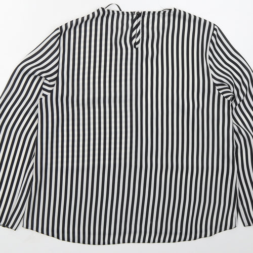 Select Womens Black Striped Polyester Basic Blouse Size 14 Round Neck