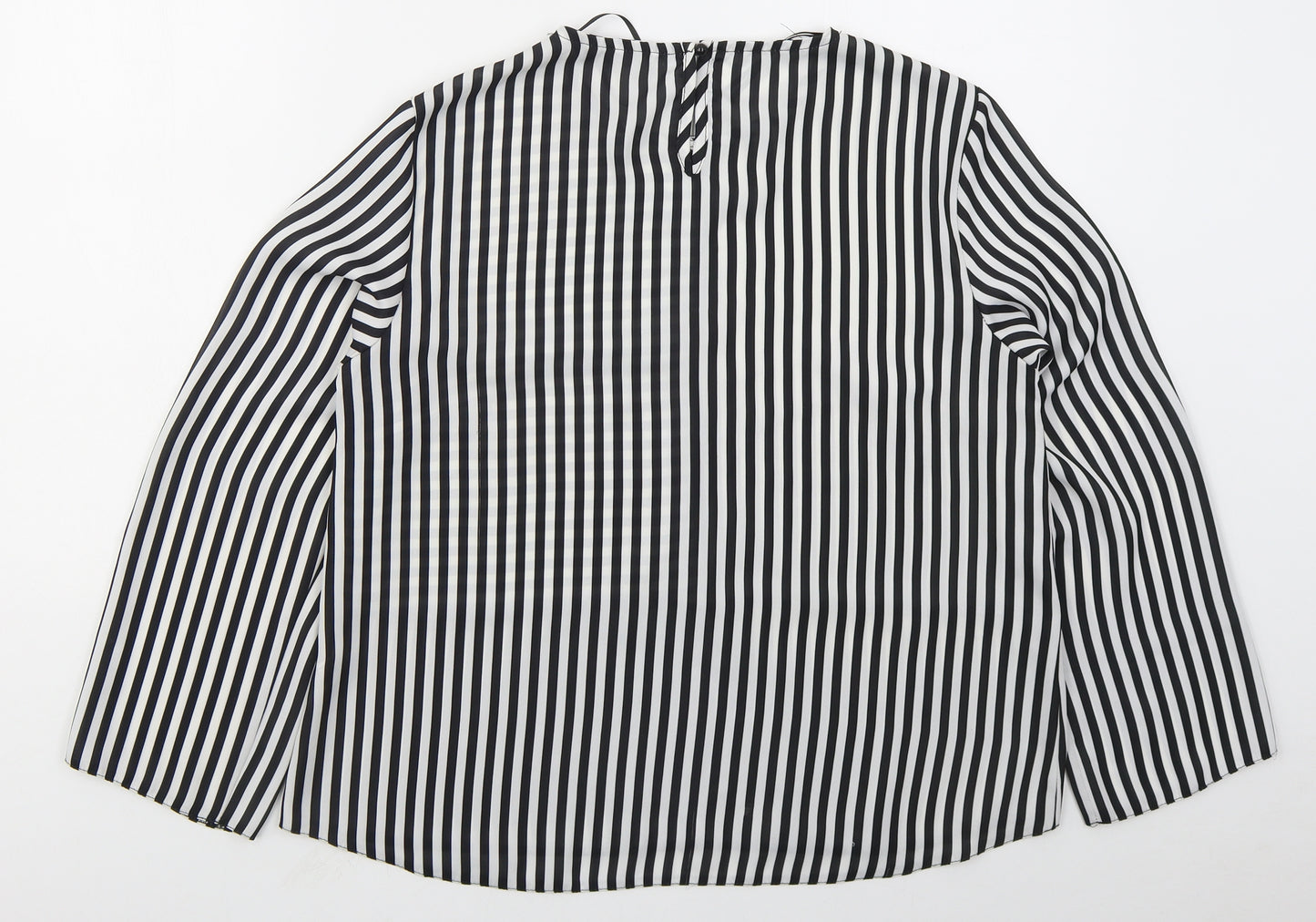 Select Womens Black Striped Polyester Basic Blouse Size 14 Round Neck