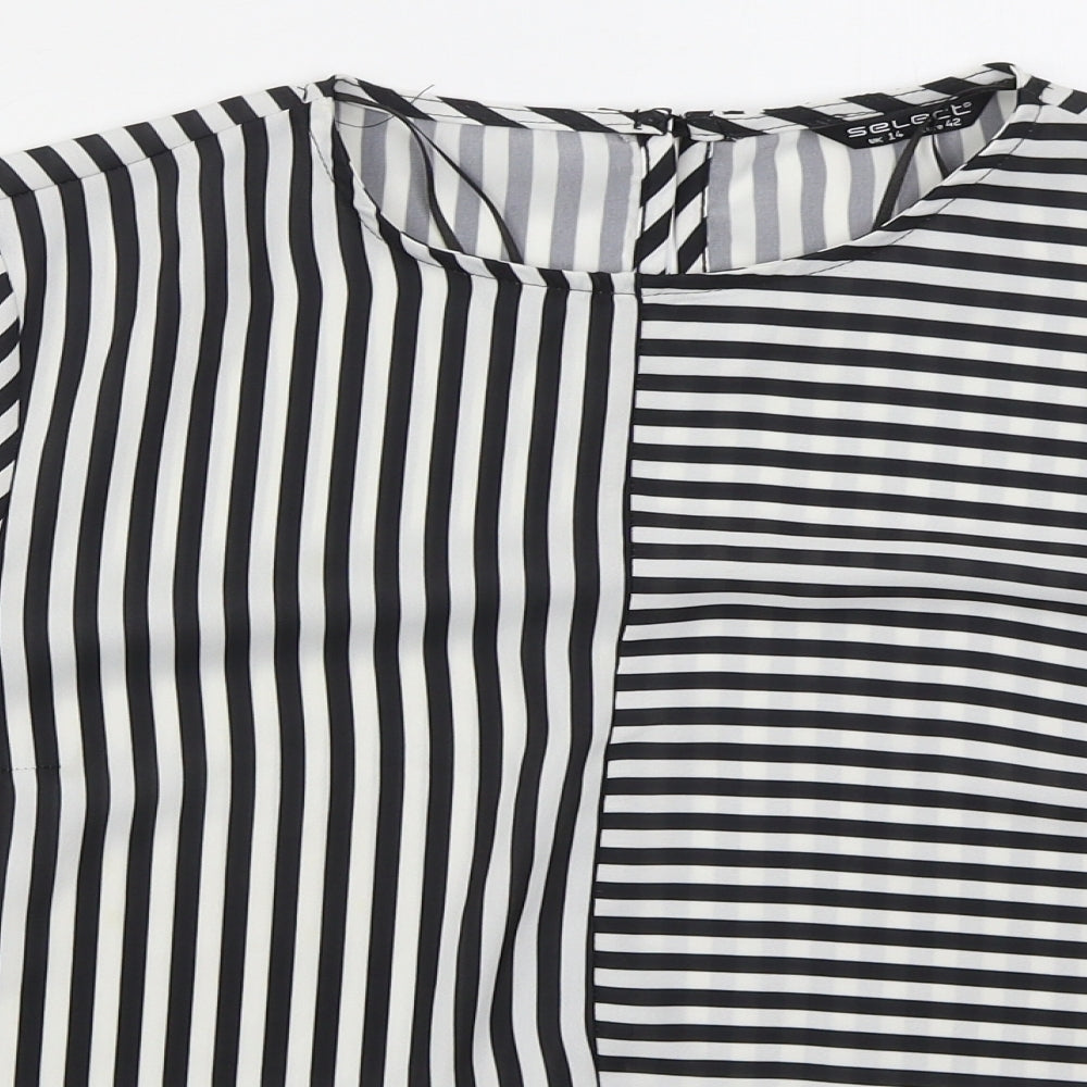 Select Womens Black Striped Polyester Basic Blouse Size 14 Round Neck