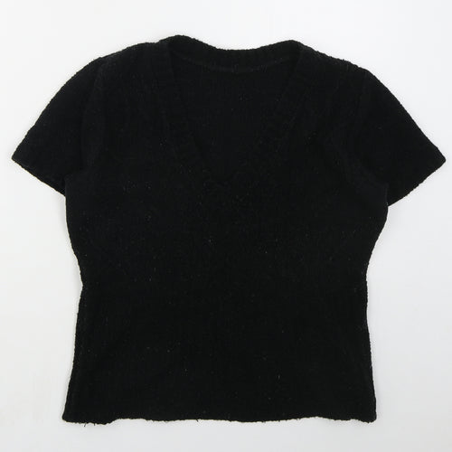 Evie Womens Black V-Neck  Acrylic Pullover Jumper Size 14
