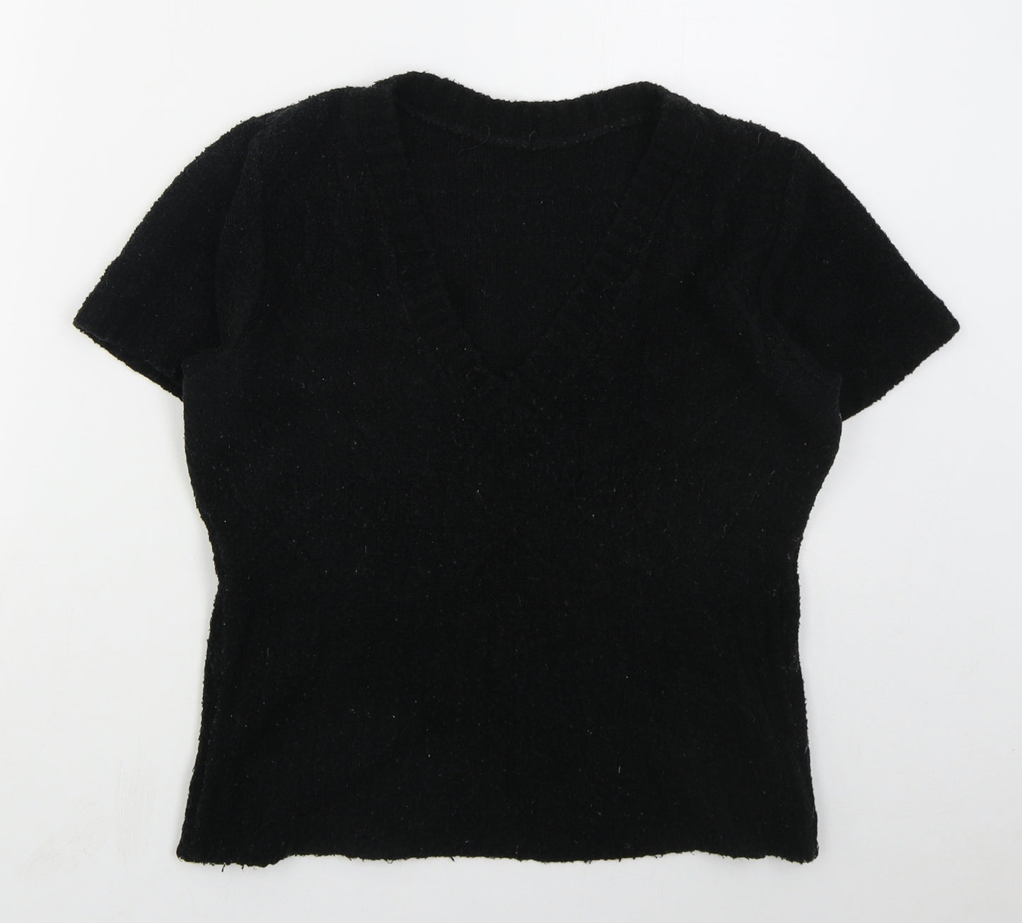 Evie Womens Black V-Neck  Acrylic Pullover Jumper Size 14