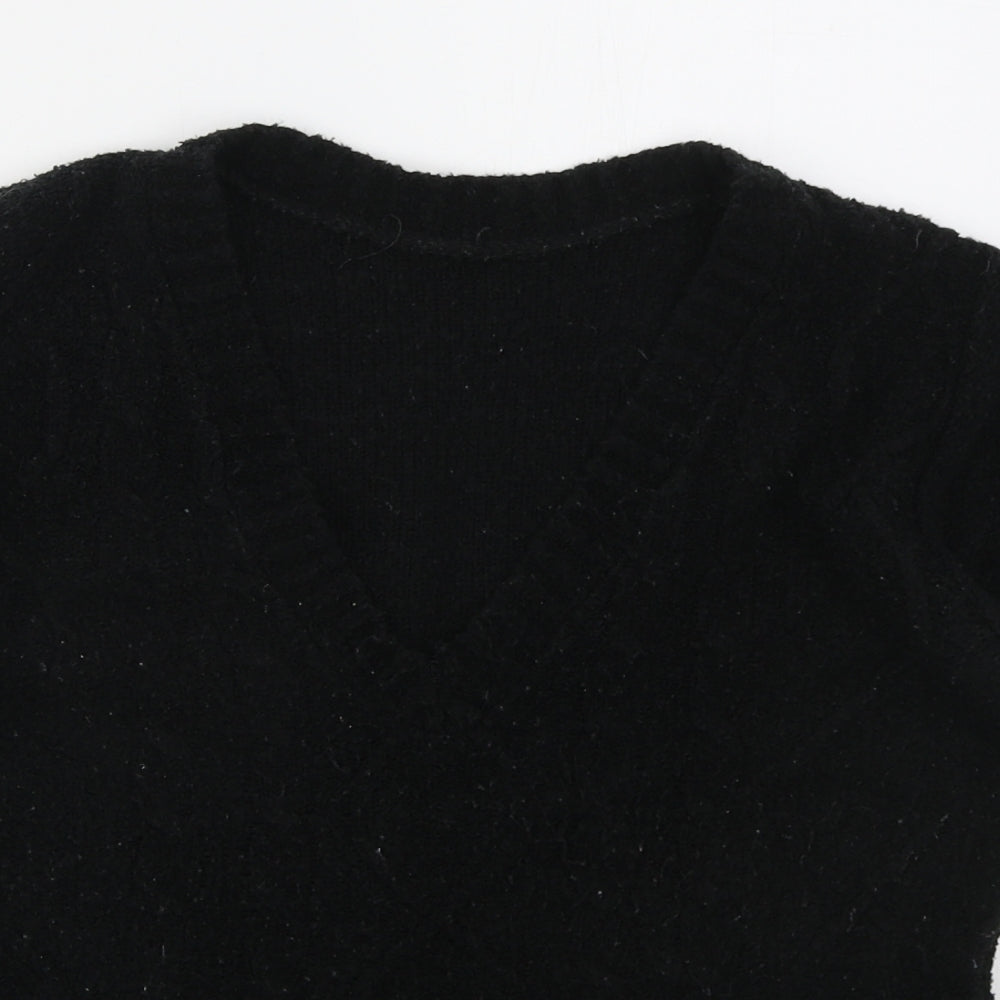 Evie Womens Black V-Neck  Acrylic Pullover Jumper Size 14