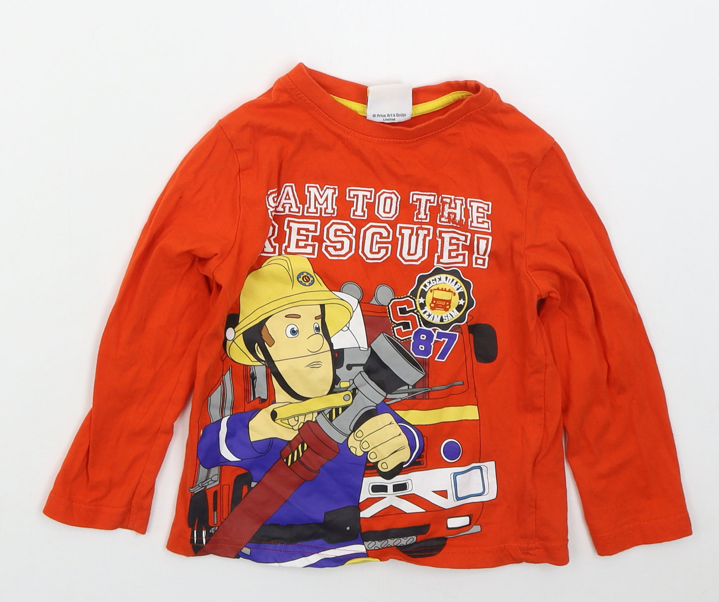 Pop Gear Boys Red  Cotton Basic T-Shirt Size 4-5 Years Crew Neck Pullover - Fireman Sam