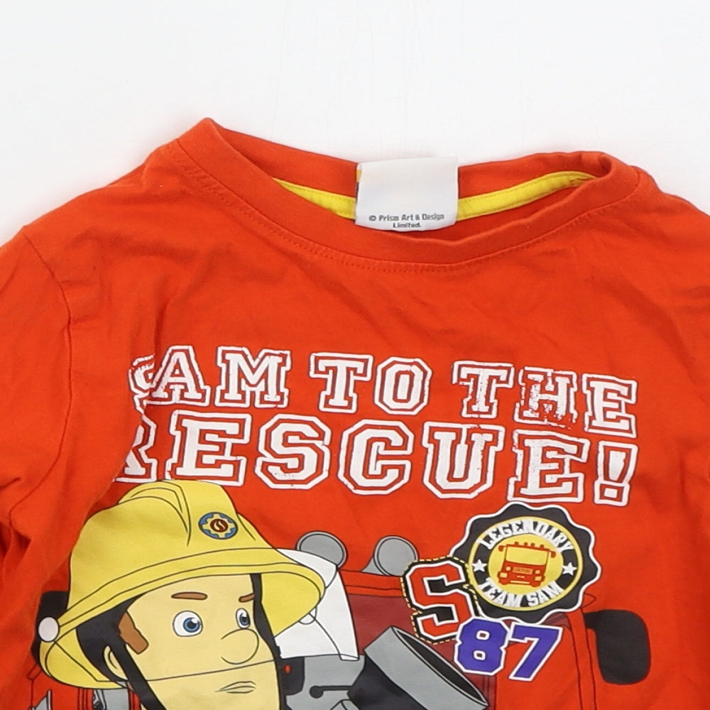 Pop Gear Boys Red  Cotton Basic T-Shirt Size 4-5 Years Crew Neck Pullover - Fireman Sam