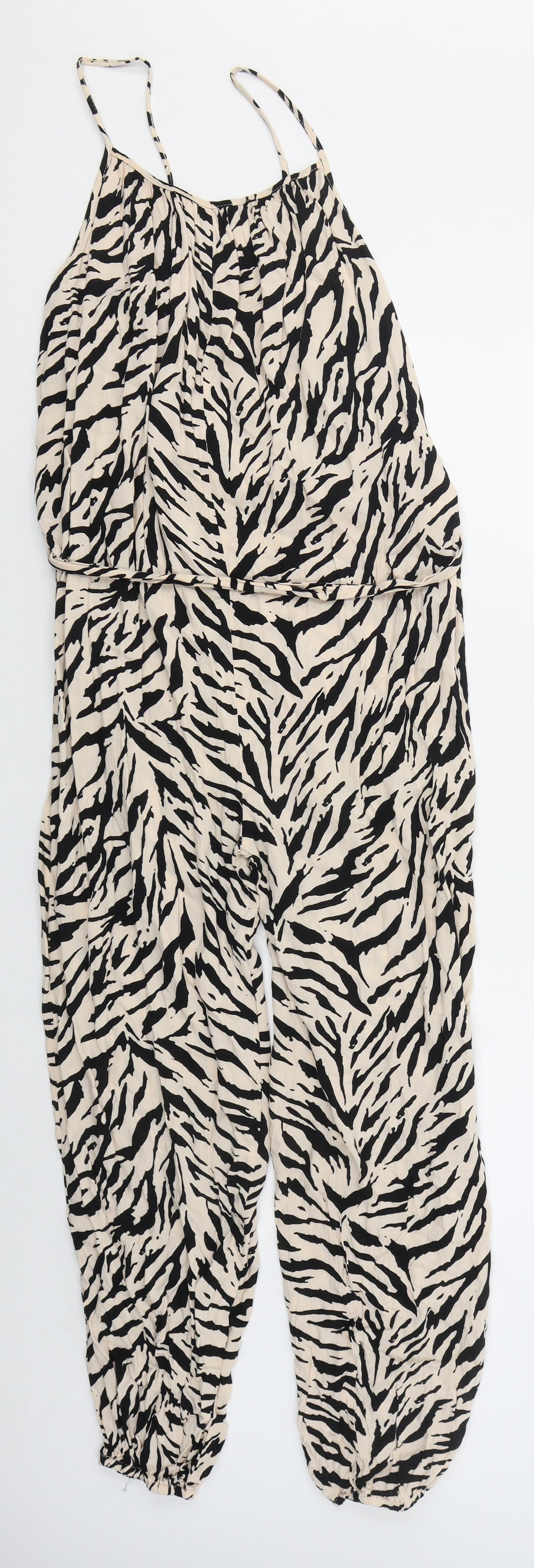 New Look Womens Beige Animal Print Viscose Jumpsuit One-Piece Size 8 L26 in