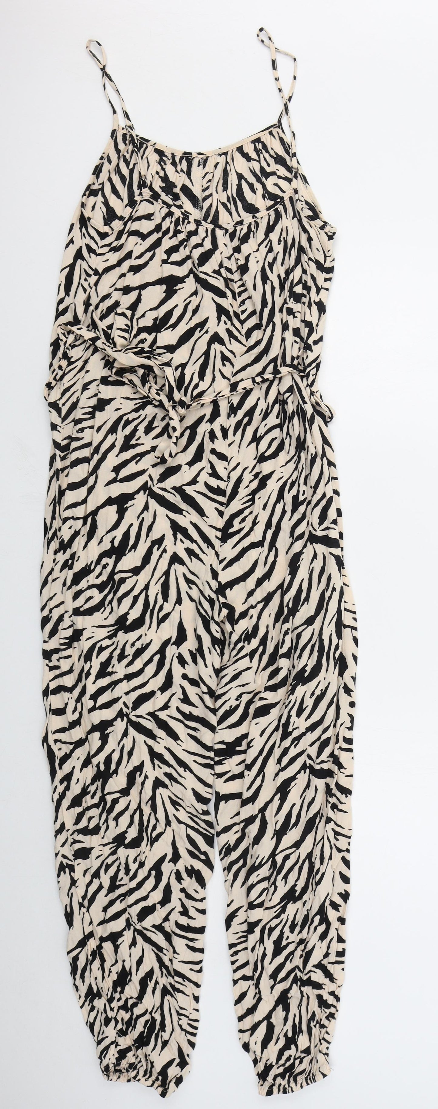 New Look Womens Beige Animal Print Viscose Jumpsuit One-Piece Size 8 L26 in