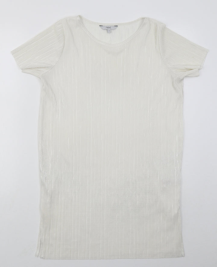 NEXT Womens White  Polyester T-Shirt Dress  Size 10  Round Neck Pullover