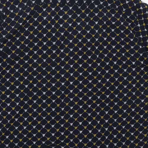 Primark Mens Blue Geometric Viscose  Button-Up Size M Collared Button