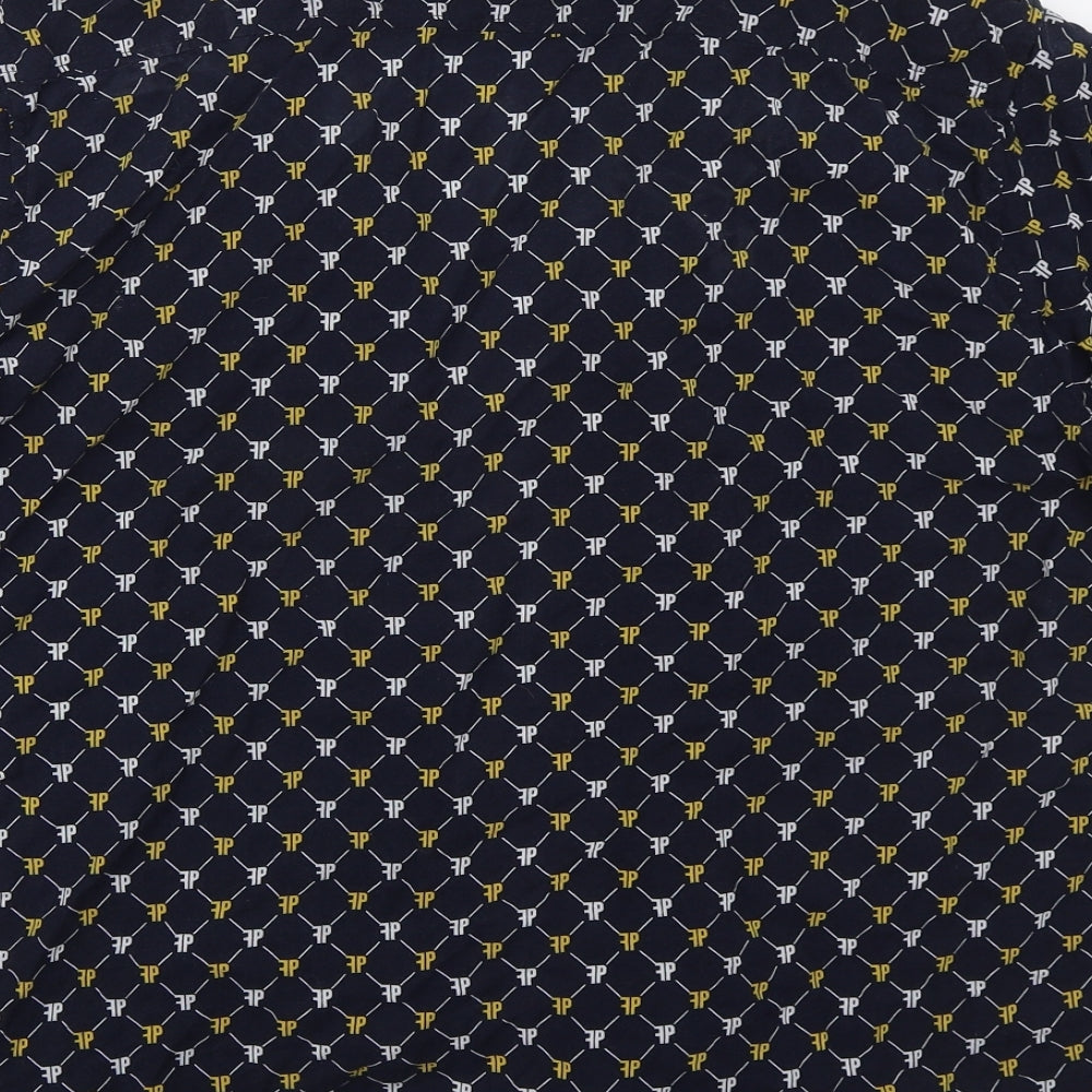 Primark Mens Blue Geometric Viscose  Button-Up Size M Collared Button