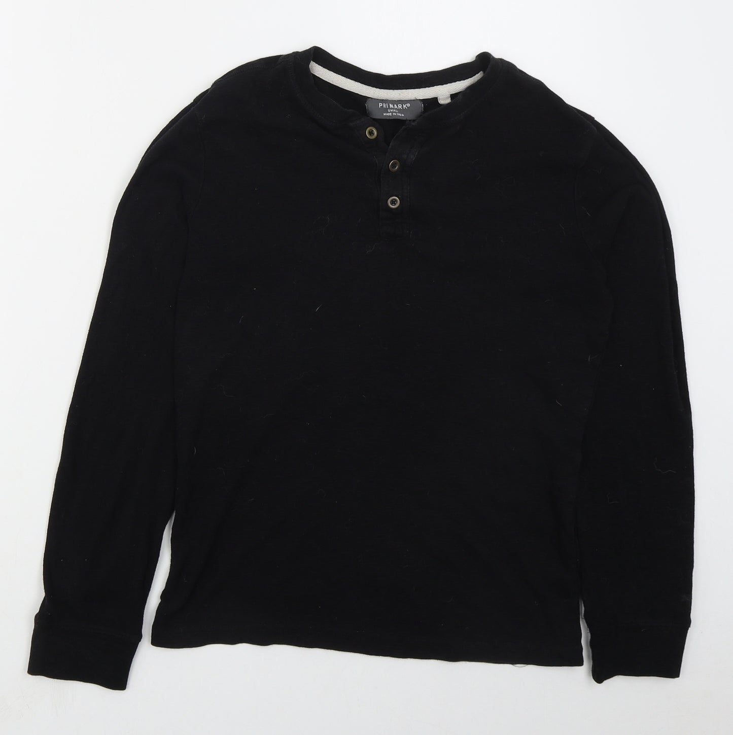 Primark Mens Black  Cotton  T-Shirt Size S Henley