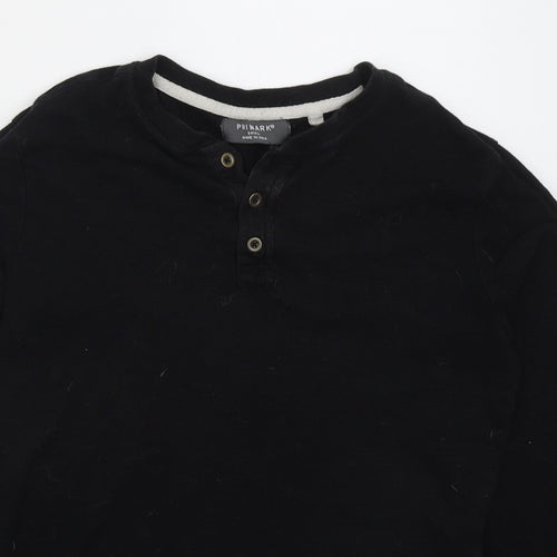 Primark Mens Black  Cotton  T-Shirt Size S Henley