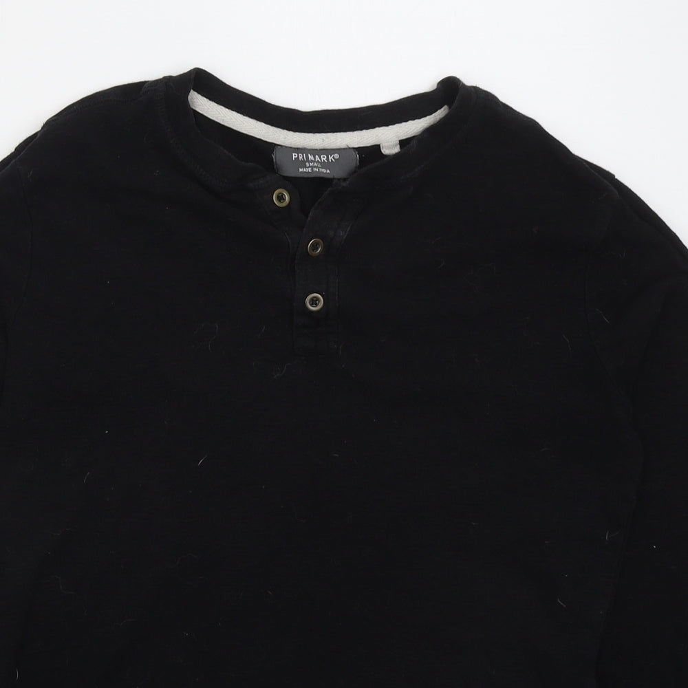 Primark Mens Black  Cotton  T-Shirt Size S Henley