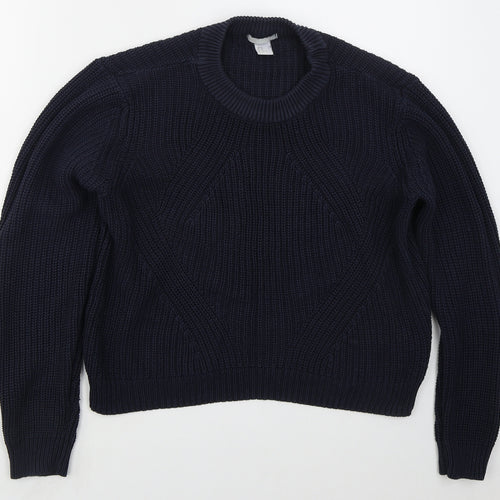 H&M Womens Blue Crew Neck  Acrylic Pullover Jumper Size M