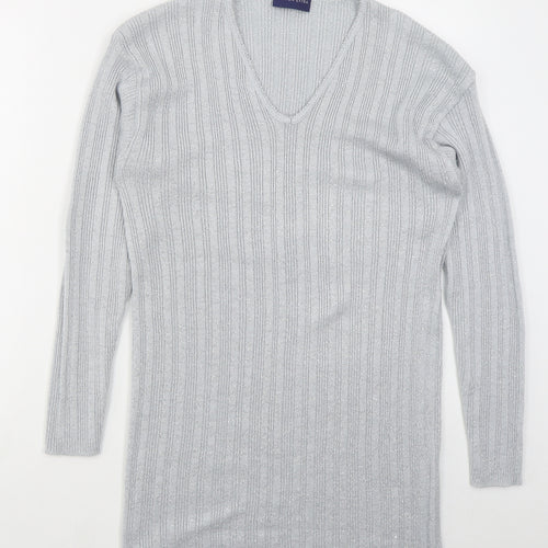 Fashion Extra Womens Grey V-Neck  Acrylic Pullover Jumper Size L
