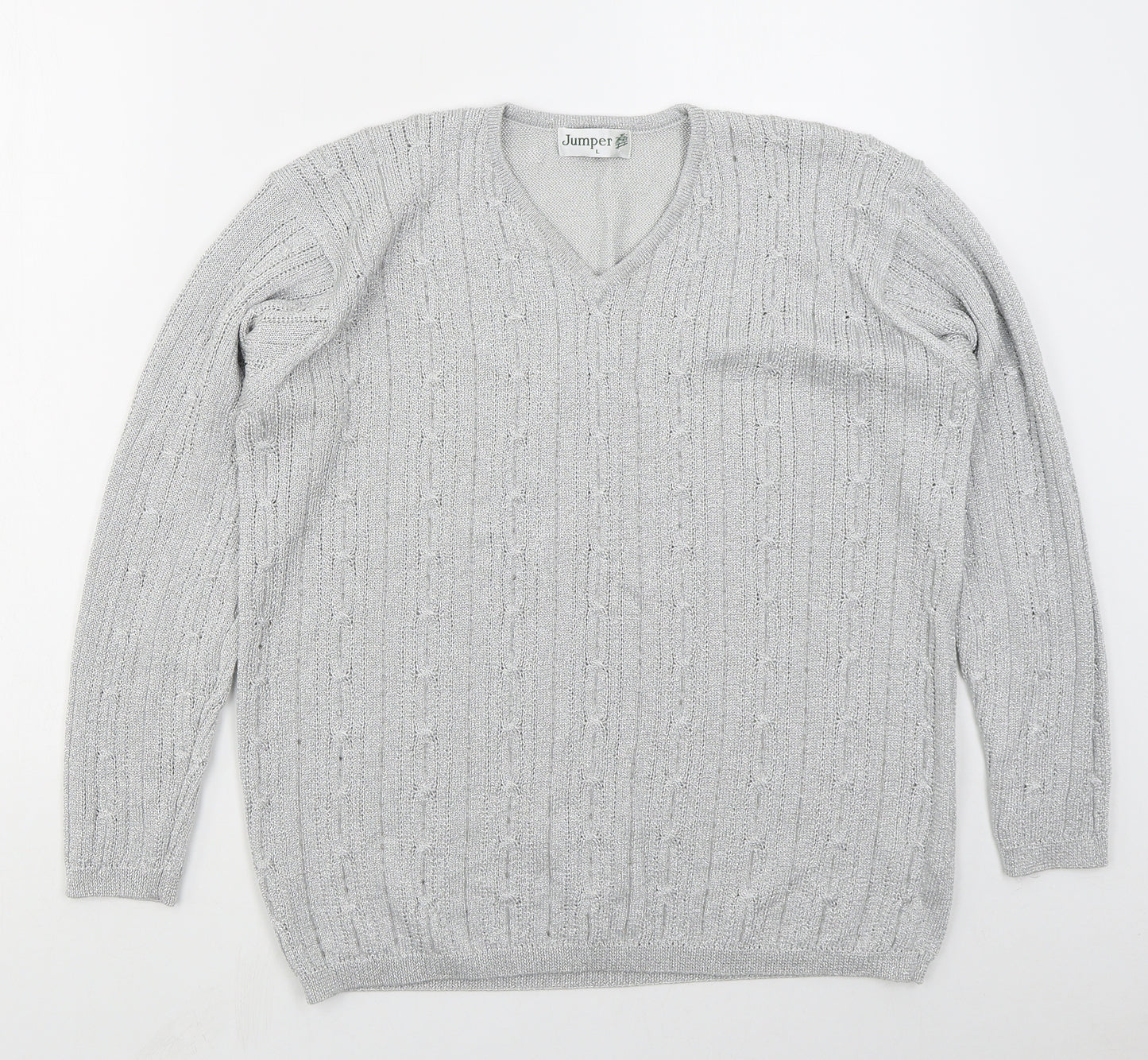 Jumper Womens Grey V-Neck  Viscose Pullover Jumper Size L