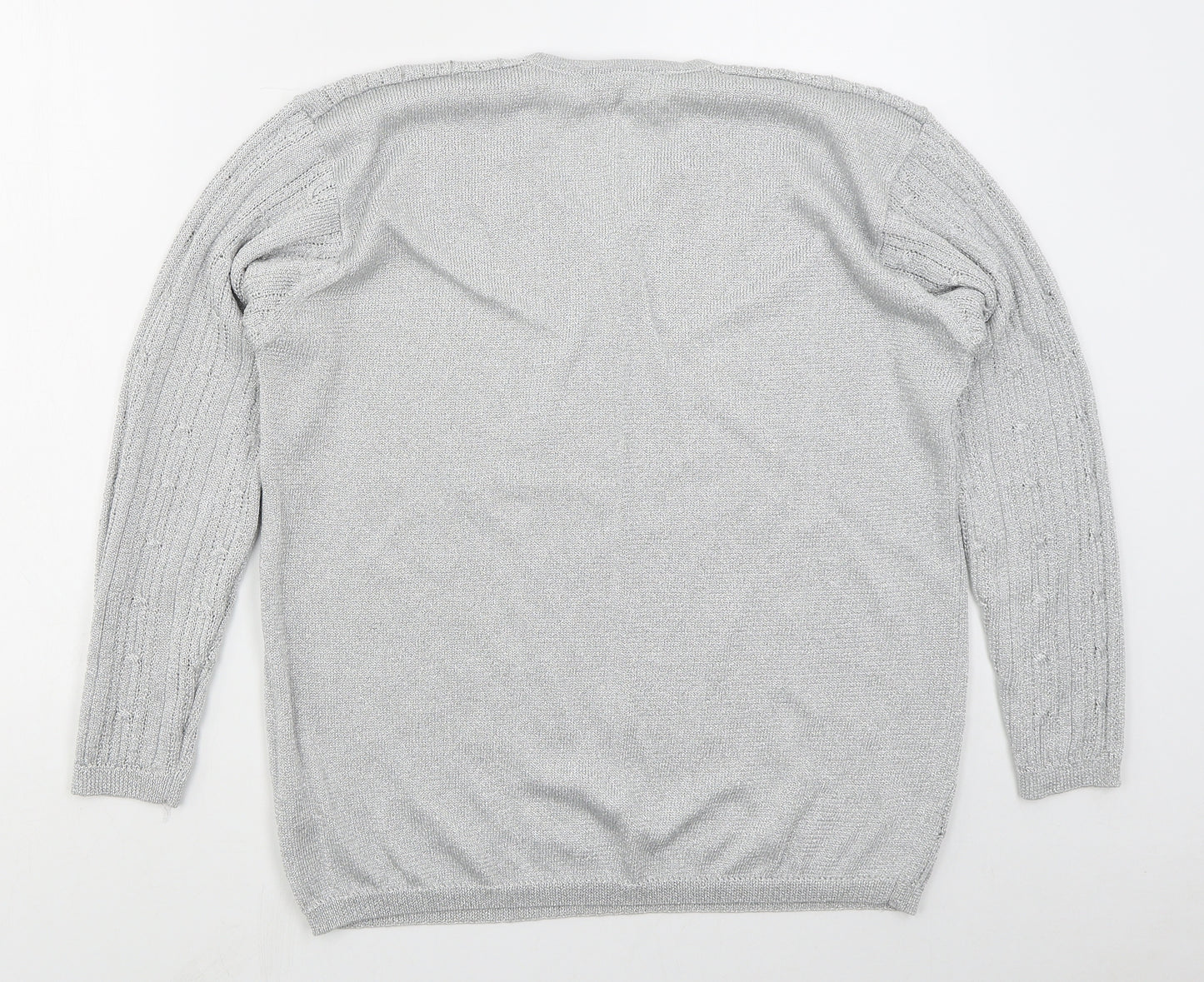 Jumper Womens Grey V-Neck  Viscose Pullover Jumper Size L
