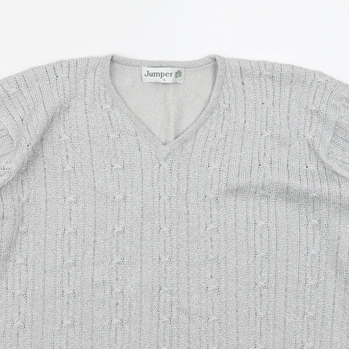 Jumper Womens Grey V-Neck  Viscose Pullover Jumper Size L