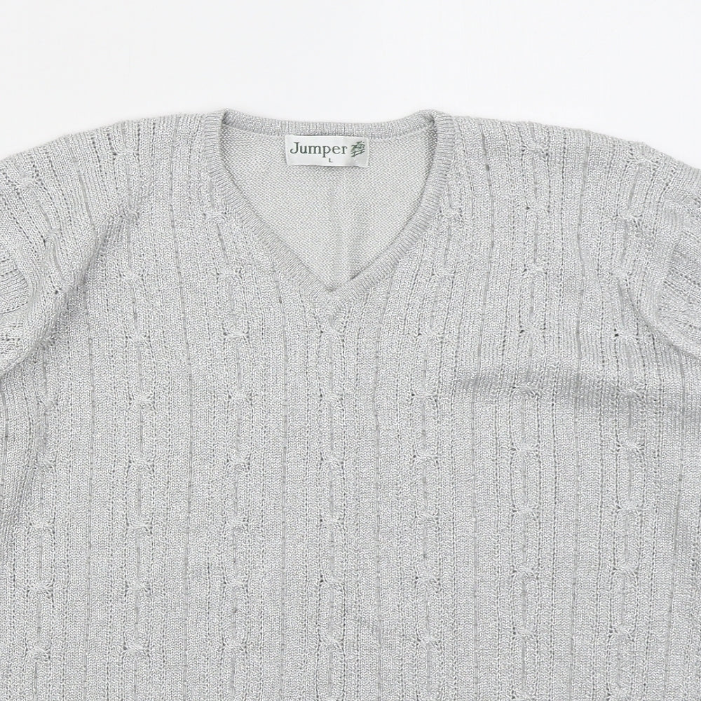 Jumper Womens Grey V-Neck  Viscose Pullover Jumper Size L
