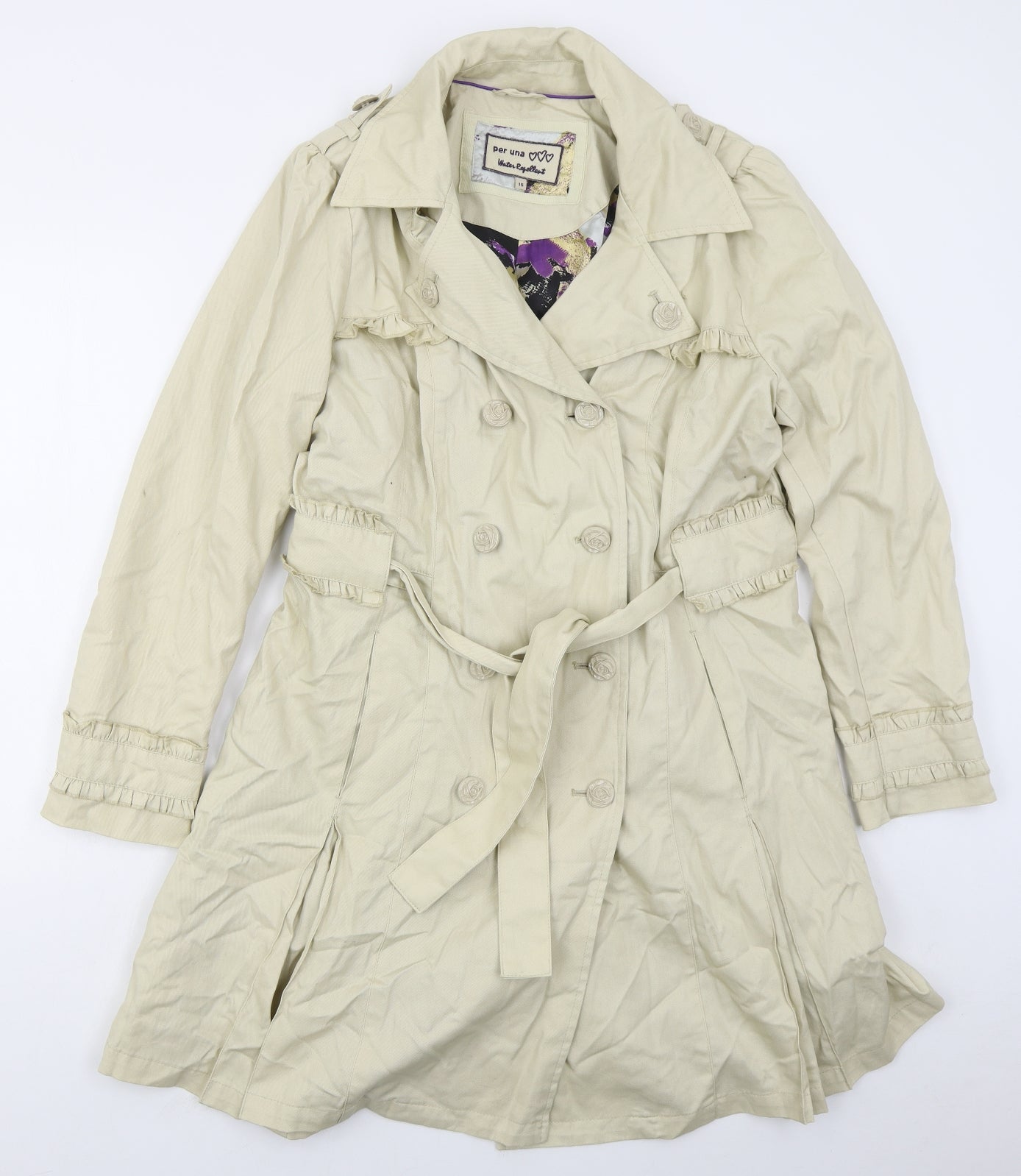 Per Una Womens Beige   Trench Coat Coatigan Size 16  Button