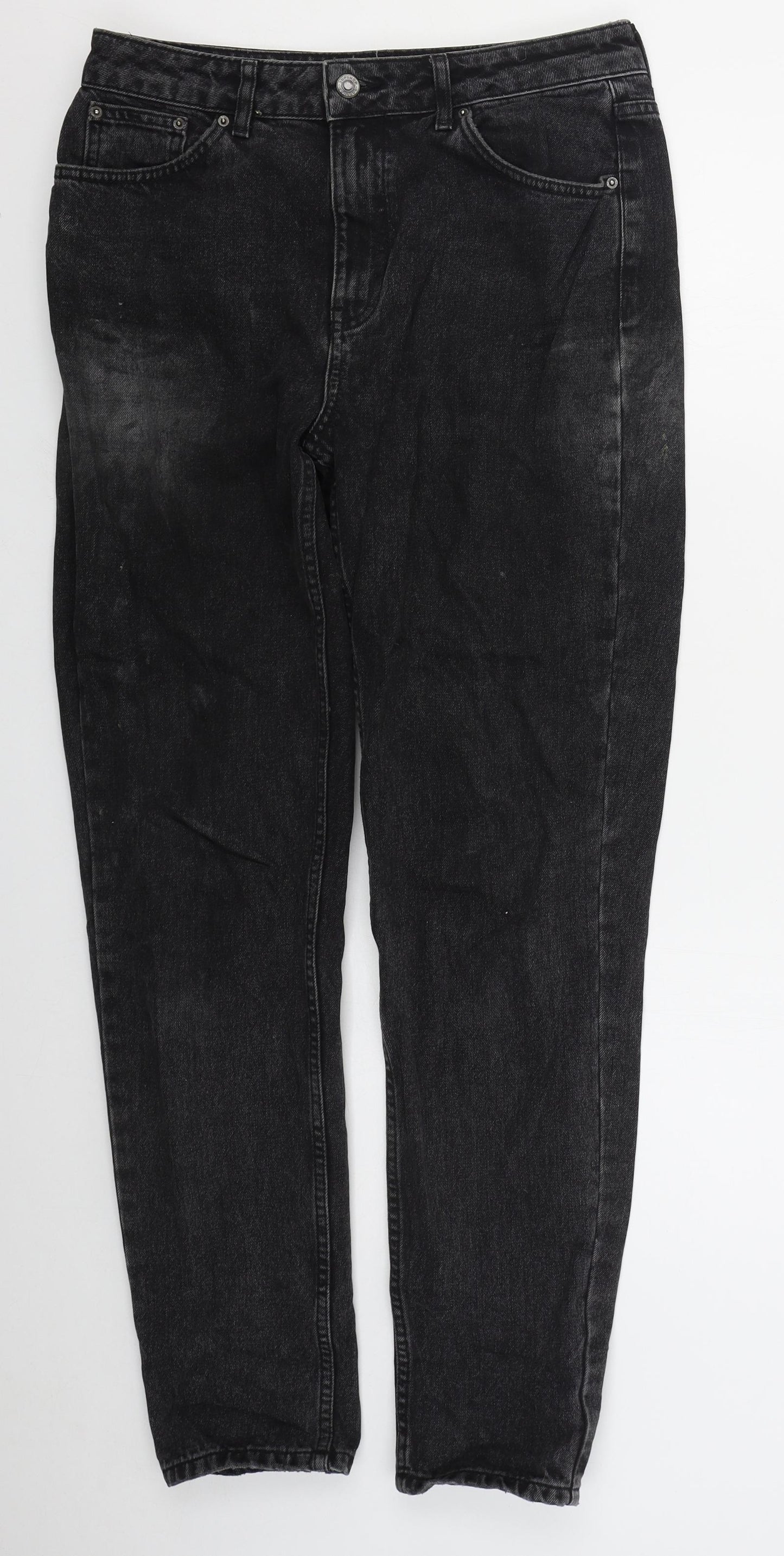 Topshop Womens Black  Cotton Mom Jeans Size 30 in L30 in Regular Button