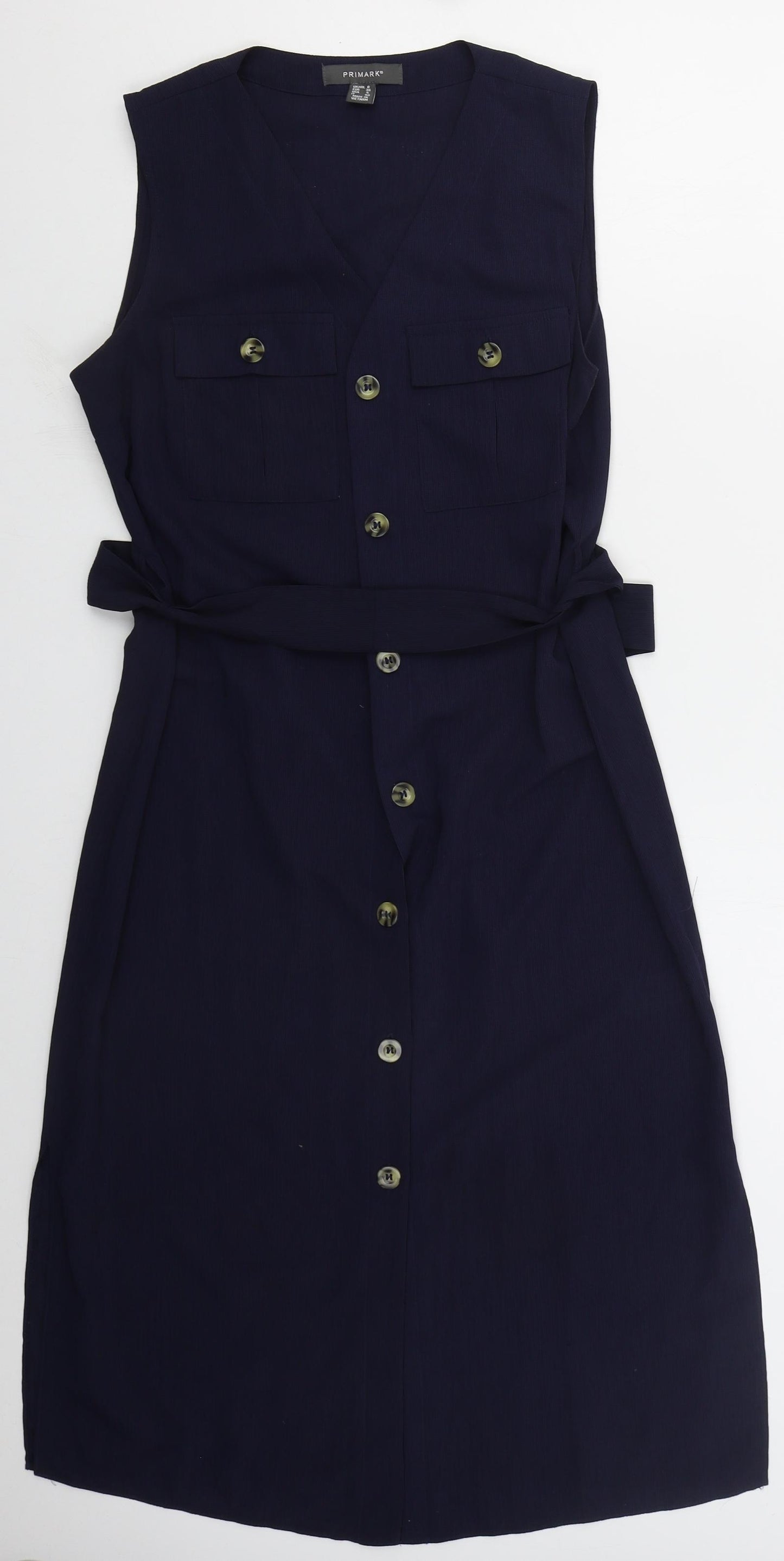 Primark Womens Blue  Polyester A-Line  Size 8  V-Neck Button