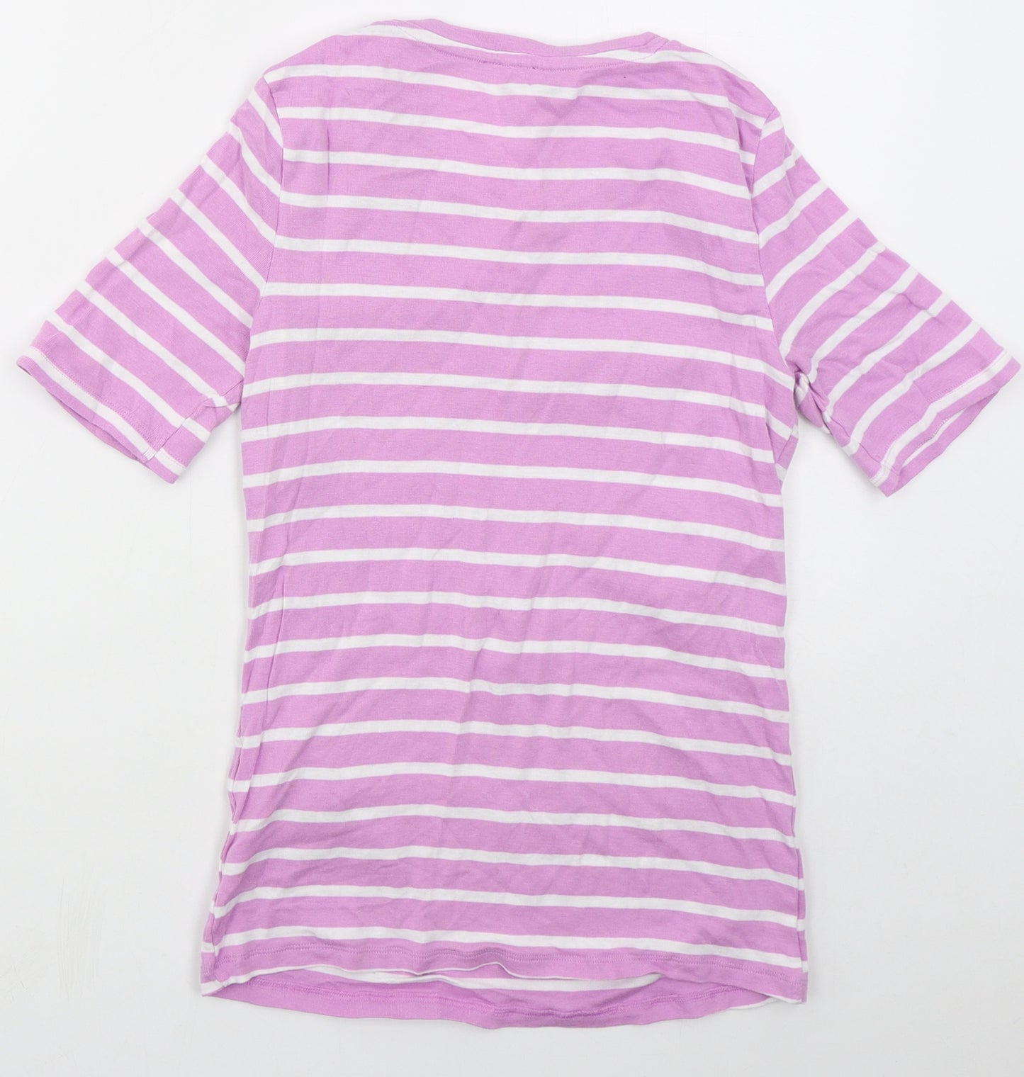 Marks and Spencer Womens Pink Striped Cotton Basic T-Shirt Size 12 Crew Neck