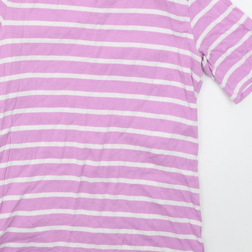 Marks and Spencer Womens Pink Striped Cotton Basic T-Shirt Size 12 Crew Neck