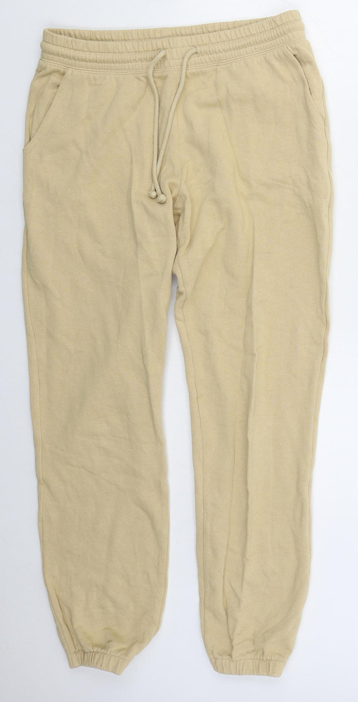 H&M Womens Beige Cotton Sweatpants Trousers Size S L28 in Regular Drawstring