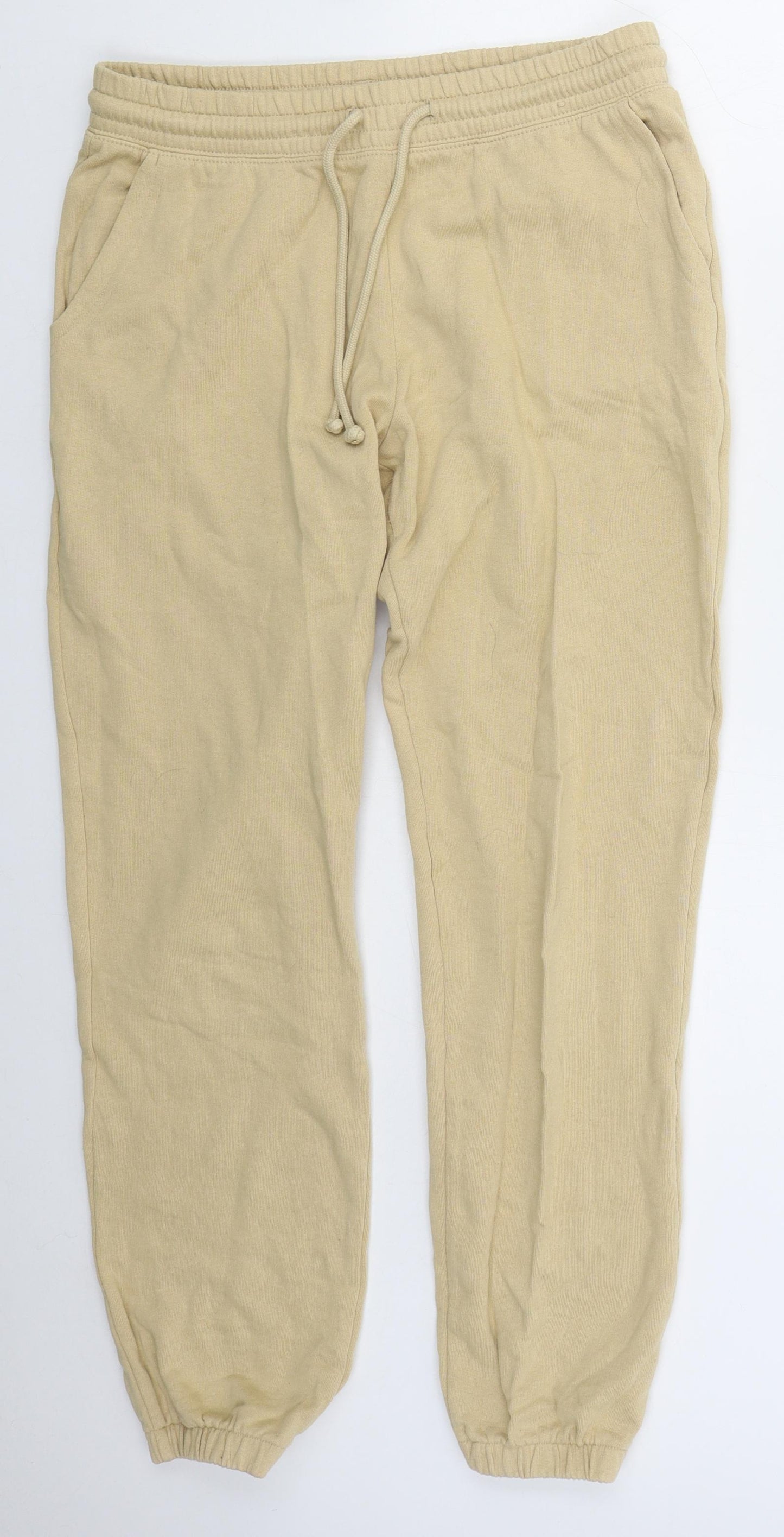 H&M Womens Beige  Cotton Sweatpants Trousers Size S L28 in Regular Drawstring