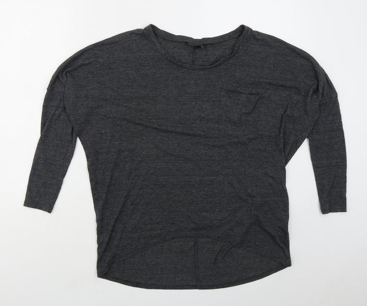 Topshop Womens Grey Cotton Basic T-Shirt Size 8 Round Neck