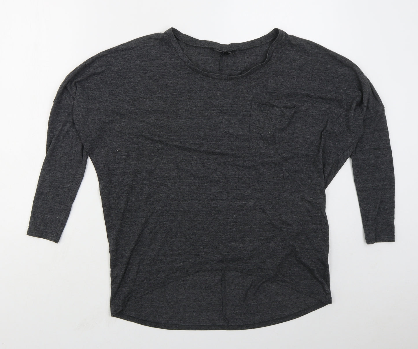 Topshop Womens Grey  Cotton Basic T-Shirt Size 8 Round Neck