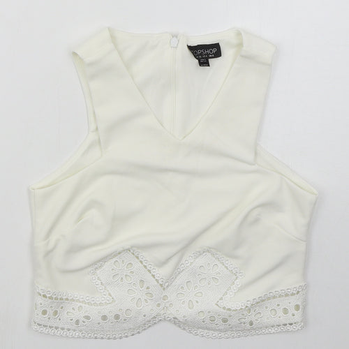 Topshop Womens White  Polyester Cropped Tank Size 8 V-Neck