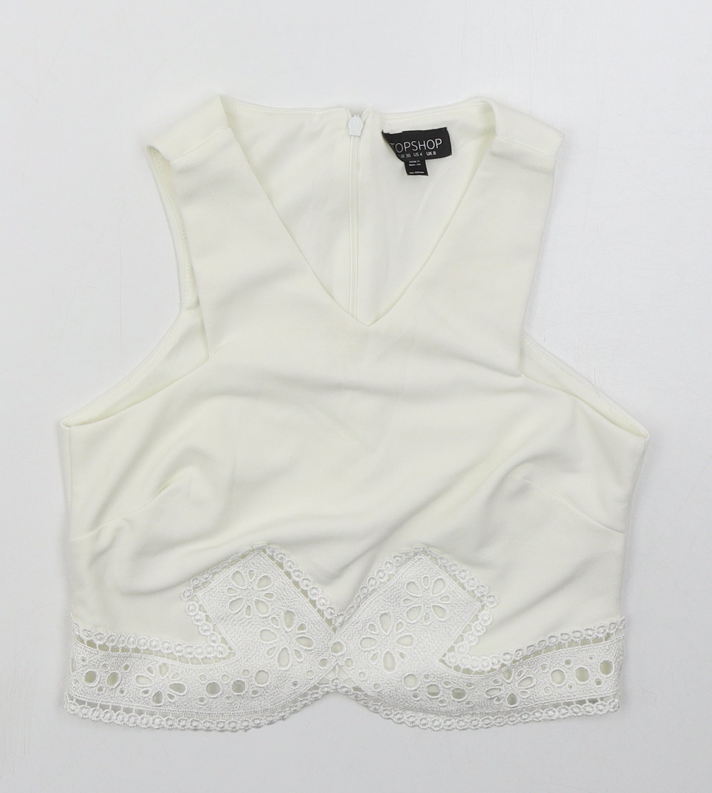 Topshop Womens White  Polyester Cropped Tank Size 8 V-Neck