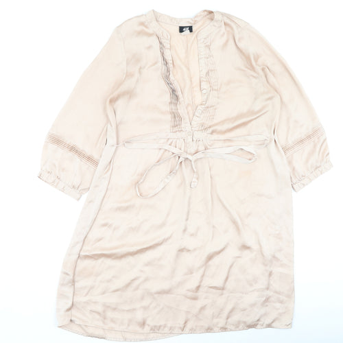 H&M Womens Gold  Polyester Shirt Dress  Size 6  V-Neck