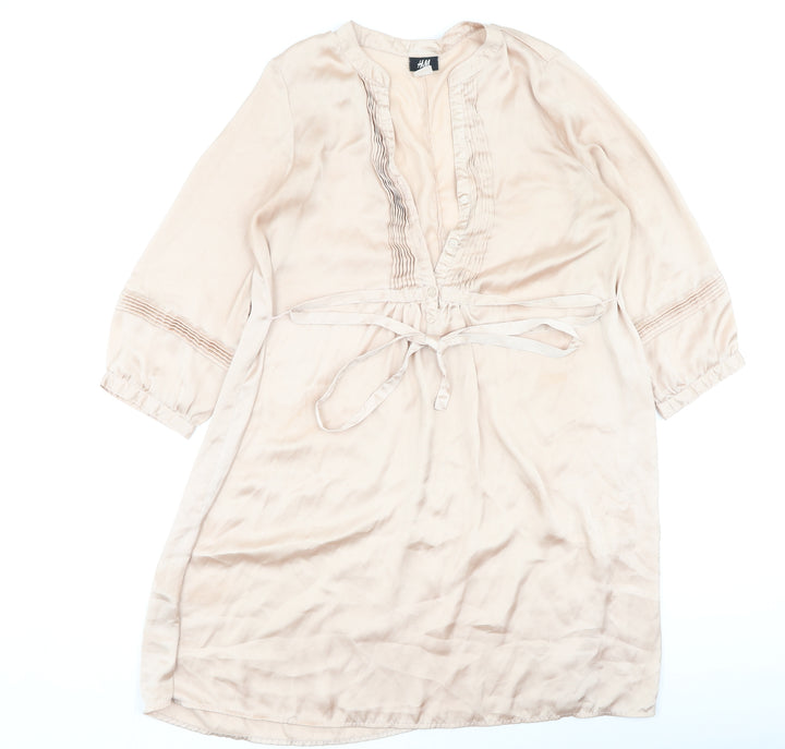 H&M Womens Gold  Polyester Shirt Dress  Size 6  V-Neck