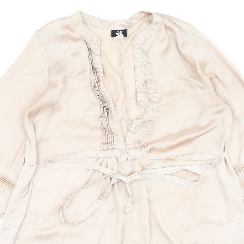H&M Womens Gold  Polyester Shirt Dress  Size 6  V-Neck