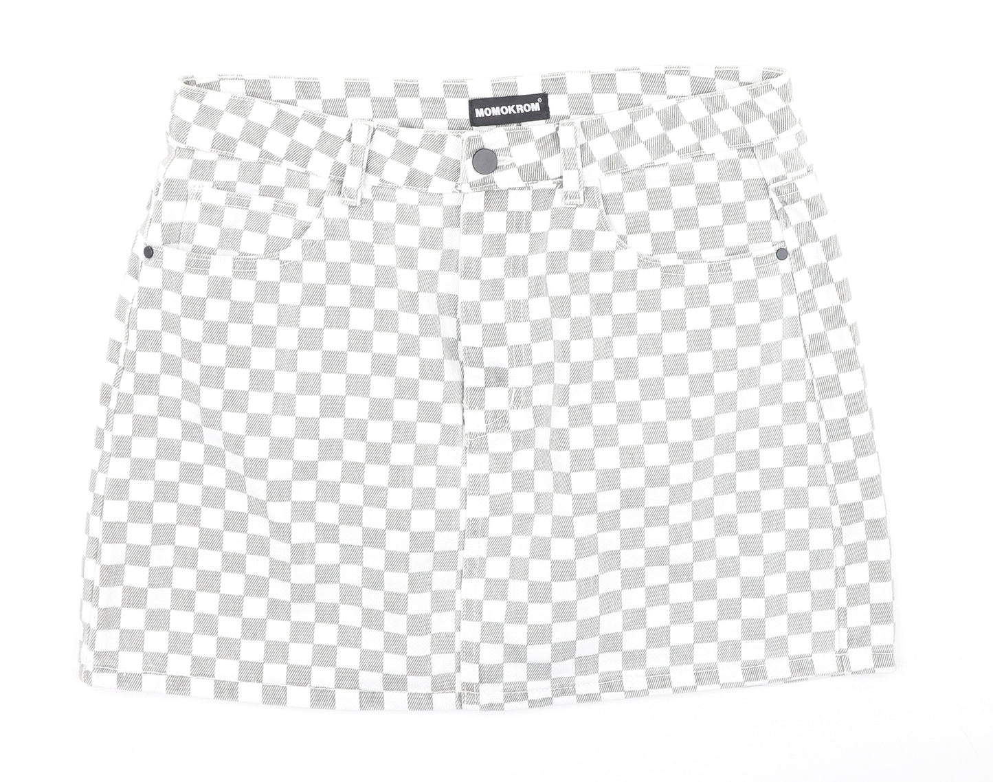 Momokron Womens Grey Check Cotton Mini Skirt Size 12