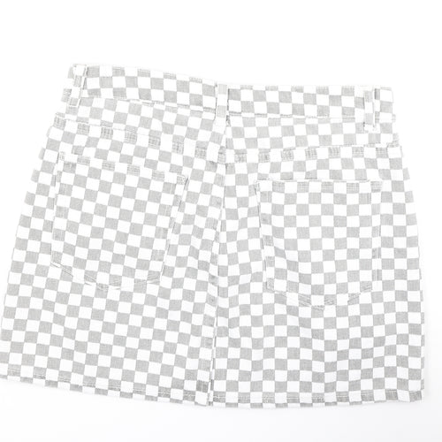 Momokron Womens Grey Check Cotton Mini Skirt Size 12