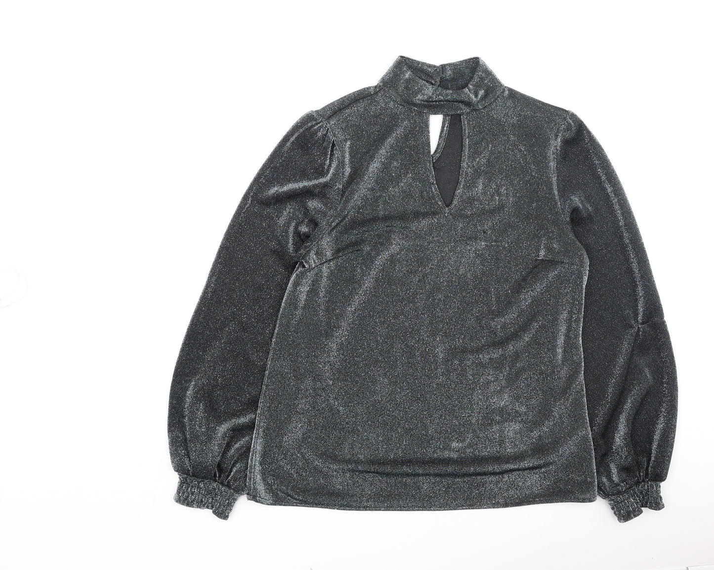 peacoks Womens Grey  Polyester Basic Blouse Size 10 High Neck