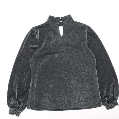 peacoks Womens Grey  Polyester Basic Blouse Size 10 High Neck