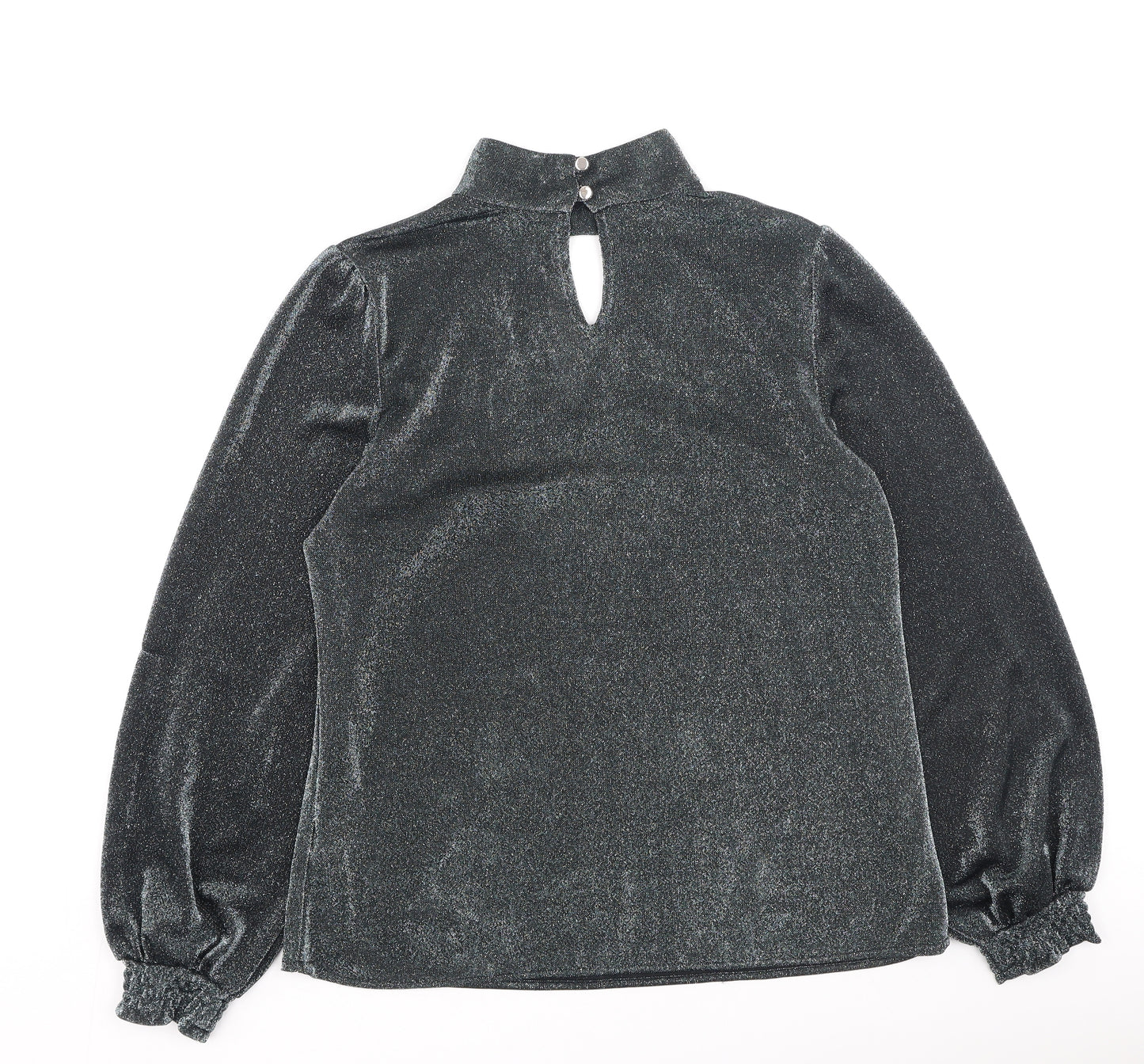 peacoks Womens Grey  Polyester Basic Blouse Size 10 High Neck