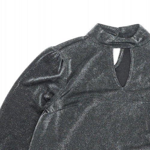 peacoks Womens Grey  Polyester Basic Blouse Size 10 High Neck