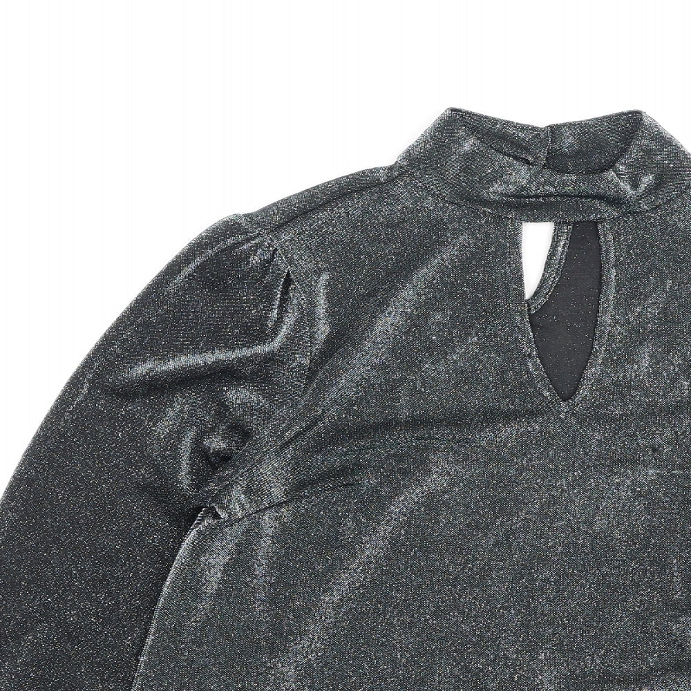peacoks Womens Grey  Polyester Basic Blouse Size 10 High Neck