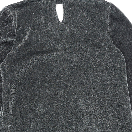 peacoks Womens Grey  Polyester Basic Blouse Size 10 High Neck