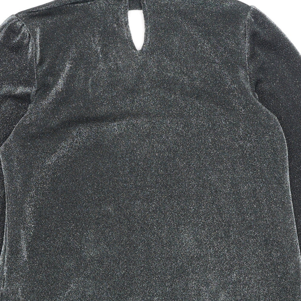 peacoks Womens Grey  Polyester Basic Blouse Size 10 High Neck