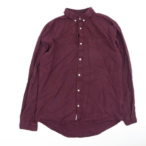 River Island  Mens Purple  Cotton  Button-Up Size L Collared