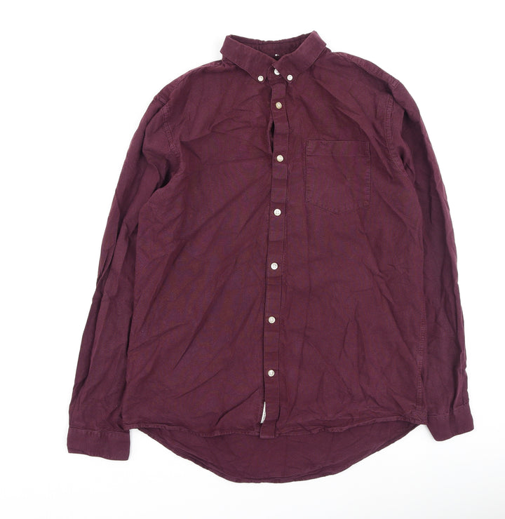 River Island  Mens Purple  Cotton  Button-Up Size L Collared